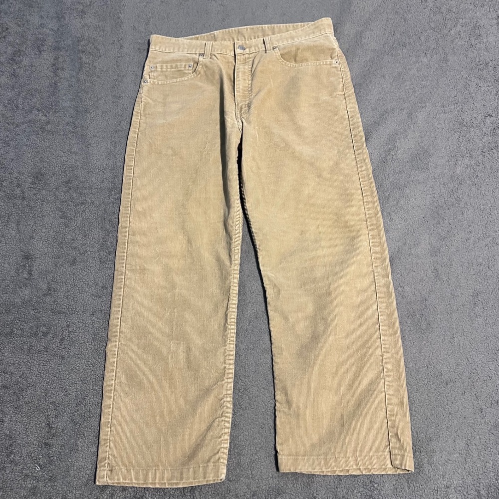 Vintage Y2K Levis 505 Regular Straight Leg Corduroy Pants Tan Beige Mens 32x25